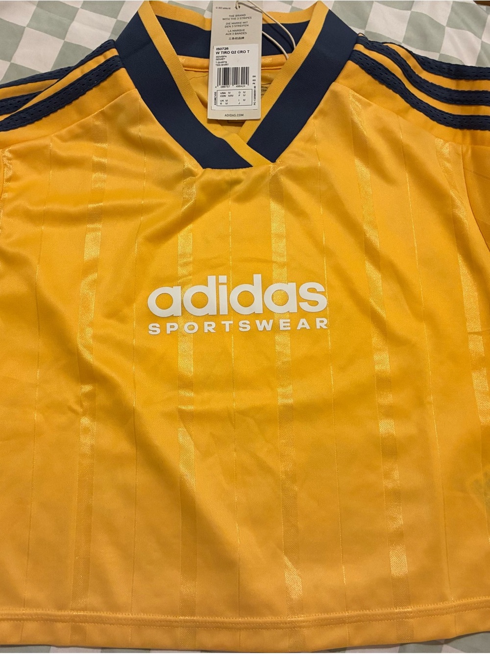 adidas Yellow and Navy V‑Neck Athletic Tee